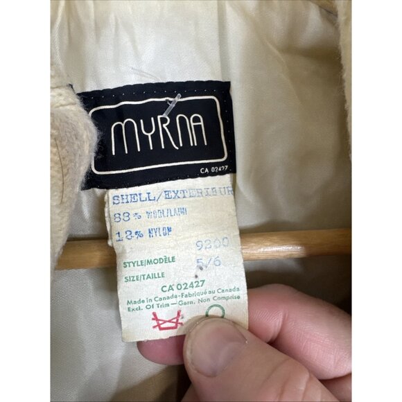 Vintage Myrna Wool Hooded Jacket Cream Brown Stripe 88% Wool Canada Women 5/6 - Picture 8 of 9
